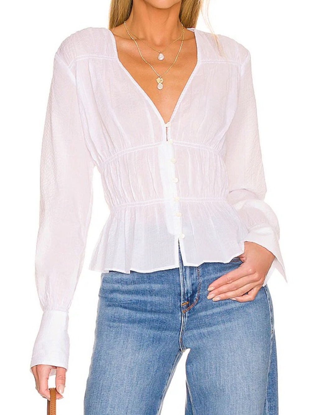 FRAME Ruched Blouse in Blanc White 100% Cotton Size XS